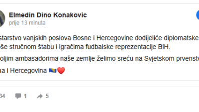 Konaković: MVPBiH će dodijeliti diplomatske pasoše stručnom štabu i fudbalerima BiH