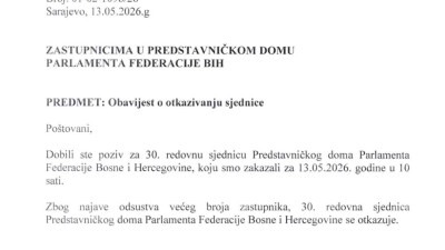 Otkazana sjednica Predstavničkog doma Parlamenta FBiH: Razlog, odsustvo većeg broja zastupnika