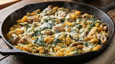 Recept: Kremasta tjestenina s piletinom, špinatom i gljivama iz jedne tave